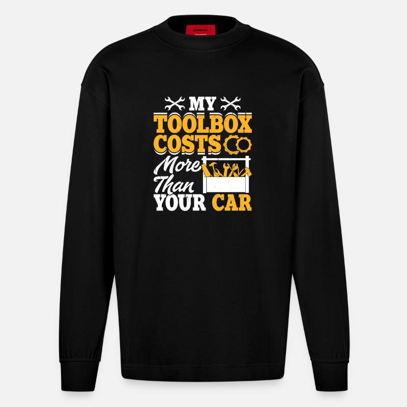 Mechanic Mechatronics Technician Screwdriver Gift - Heavyweight Oversized Organic Longsleeve Shirt Made in EU - SOLID BLACK