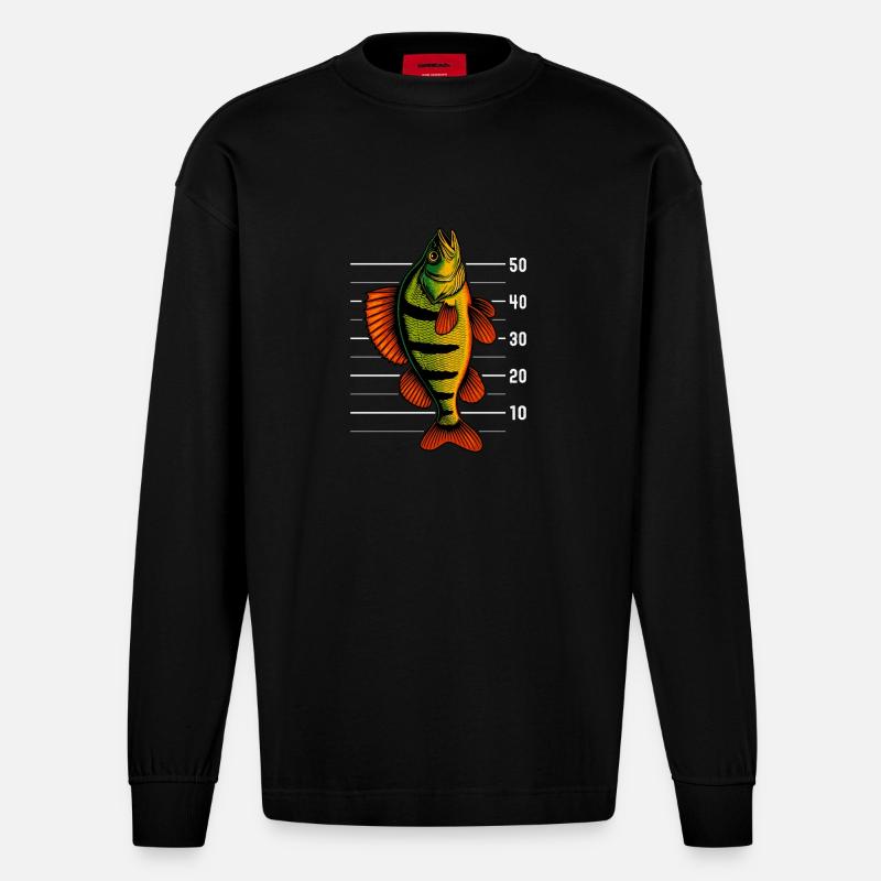 Perch Perch Perch Perch Bait - Heavyweight Oversized Organic Longsleeve Shirt Made in EU - SOLID BLACK