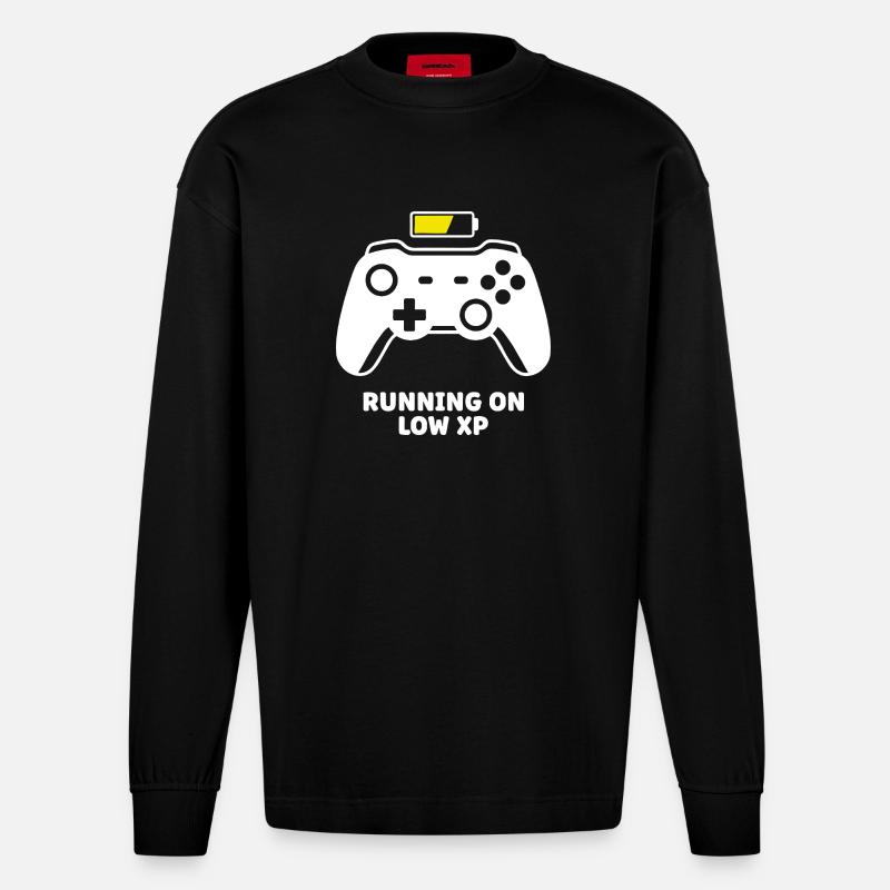 Running on Low XP Controller - Heavyweight Oversized Organic Longsleeve Shirt Made in EU - SOLID BLACK