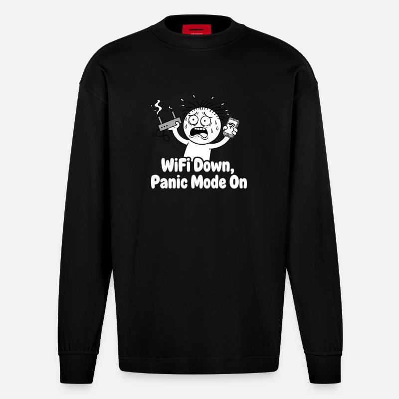 WiFi-Ausfall Panikmodus Meme - Heavyweight Oversized Organic Langarmshirt Made in EU - SOLID BLACK