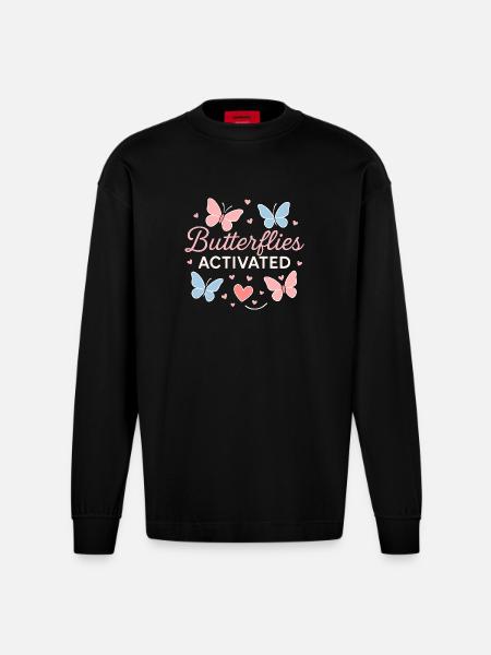 Butterflies Activated Love Design - Heavyweight Oversized Organic Longsleeve Shirt Made in EU - SOLID BLACK