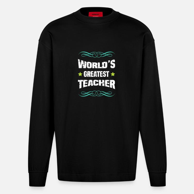 Weltbester Lehrer - Heavyweight Oversized Organic Langarmshirt Made in EU - SOLID BLACK