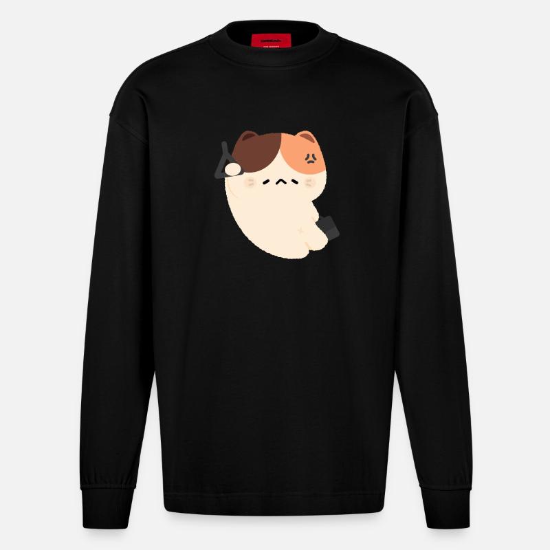 Müde Katzen pendeln - Heavyweight Oversized Organic Langarmshirt Made in EU - SOLID BLACK