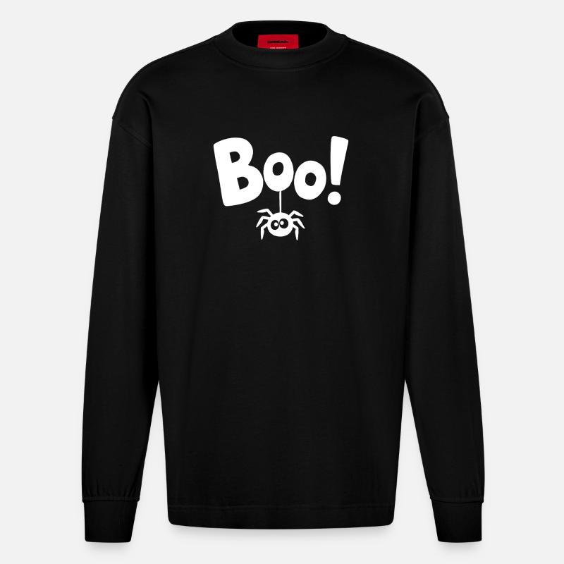 BOO! Lustiges Spinnen-Statement Spruch - Heavyweight Oversized Organic Langarmshirt Made in EU - SOLID BLACK