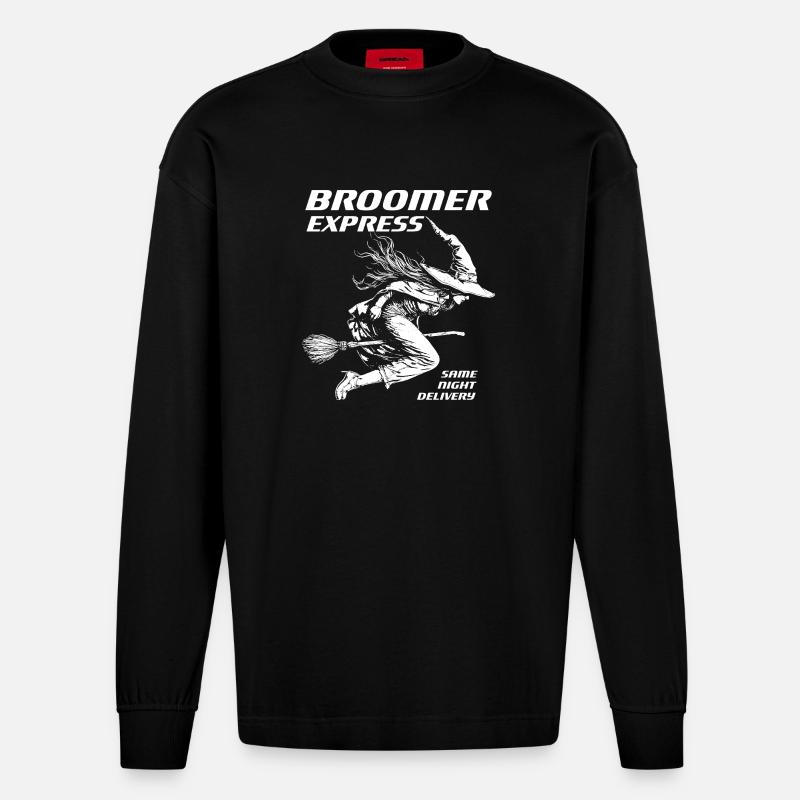 Witch Express White Design - Heavyweight Oversized Organic Longsleeve Shirt Made in EU - SOLID BLACK