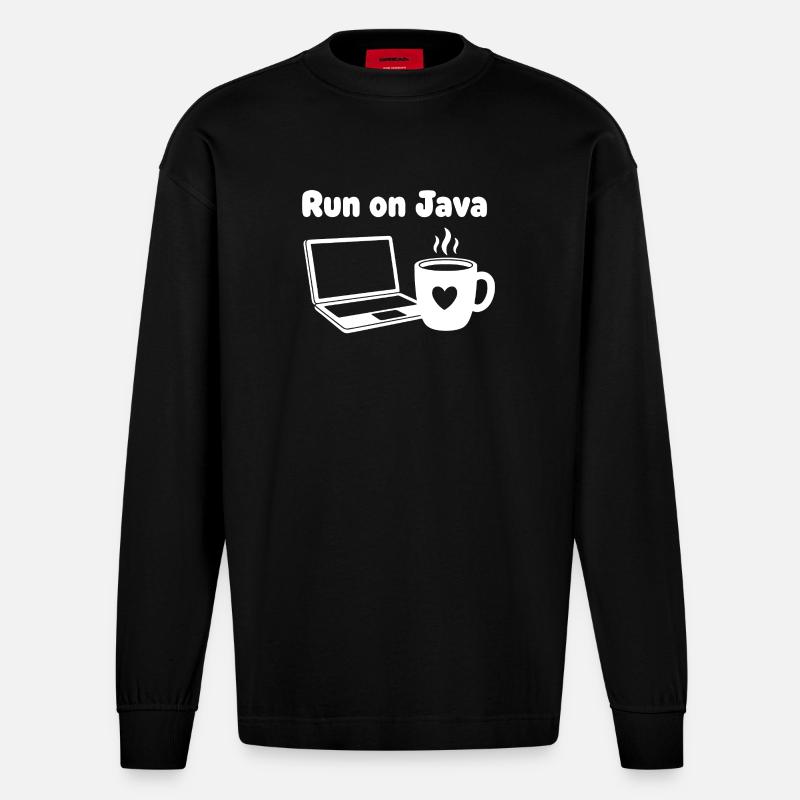Java Lauf Café Laptop Herz - Heavyweight Oversized Organic Langarmshirt Made in EU - SOLID BLACK