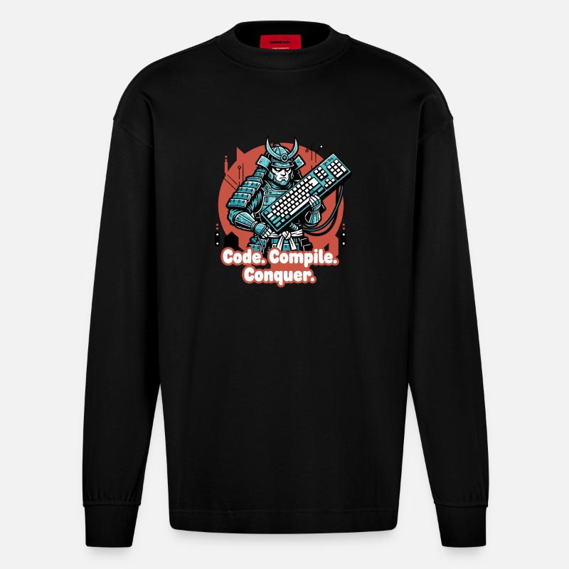 Code Battle Samurai avec clavier - Manches longues bio épais oversize fabriqué en UE - SOLID BLACK