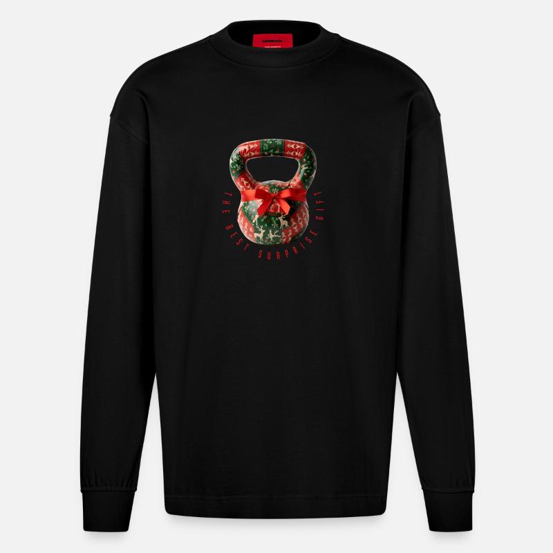 Kettlebell – Das beste Überraschungsgeschenk - Heavyweight Oversized Organic Langarmshirt Made in EU - SOLID BLACK