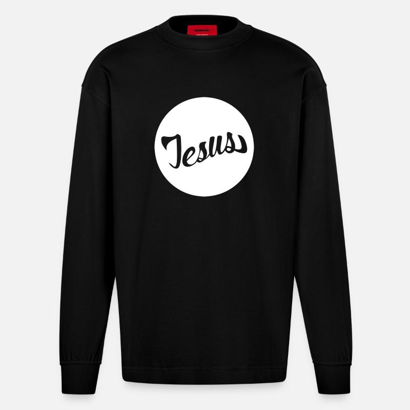 Jesus Scripture in a Circle - Heavyweight Oversized Organic Longsleeve Shirt Made in EU - SOLID BLACK