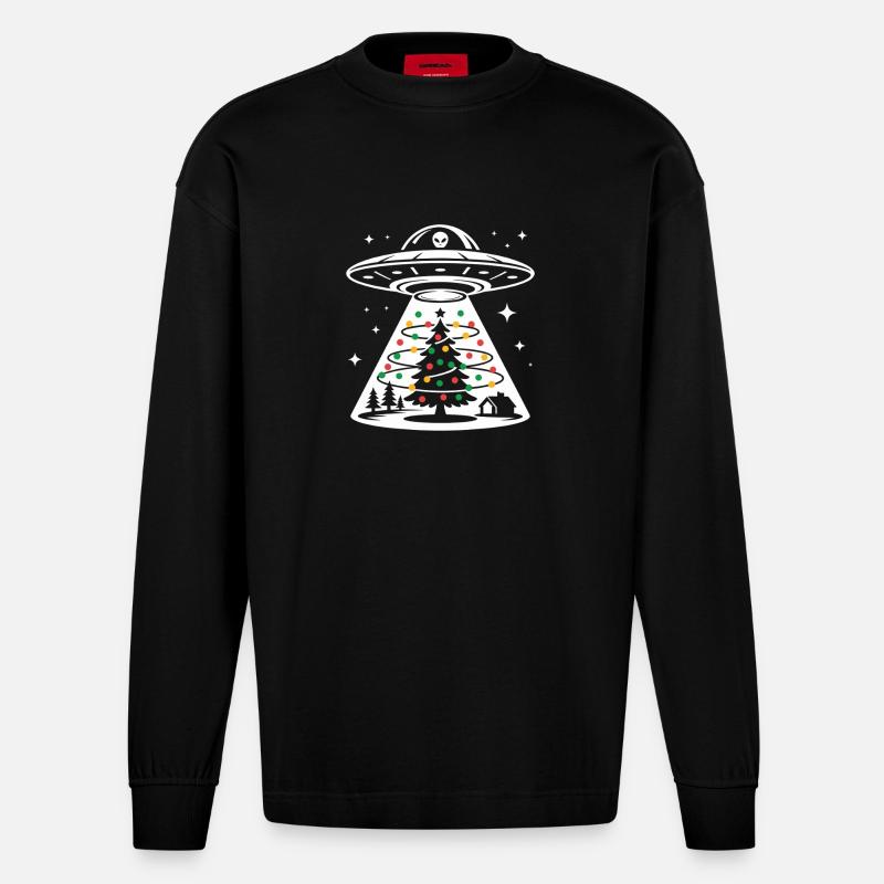 UFO Weihnachtsbaum Lichtstrahl - Heavyweight Oversized Organic Langarmshirt Made in EU - SOLID BLACK