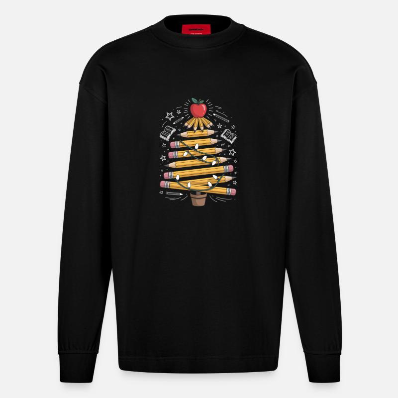 Buntstift Baum mit Lichterkette - Heavyweight Oversized Organic Langarmshirt Made in EU - SOLID BLACK