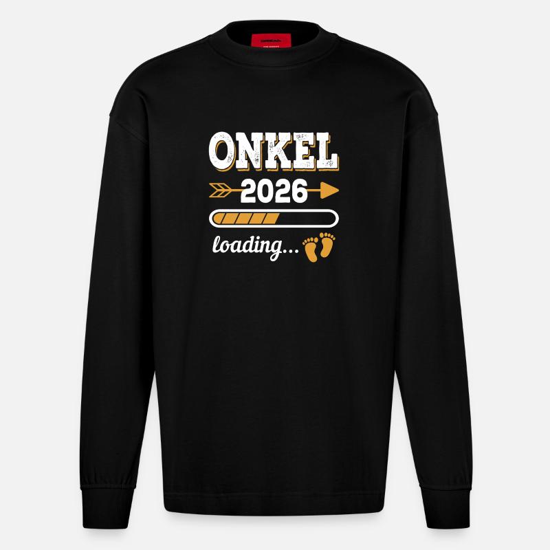 Uncle 2026 Loading Future Uncle Gift - Heavyweight Oversized Organic Longsleeve Shirt Made in EU - SOLID BLACK