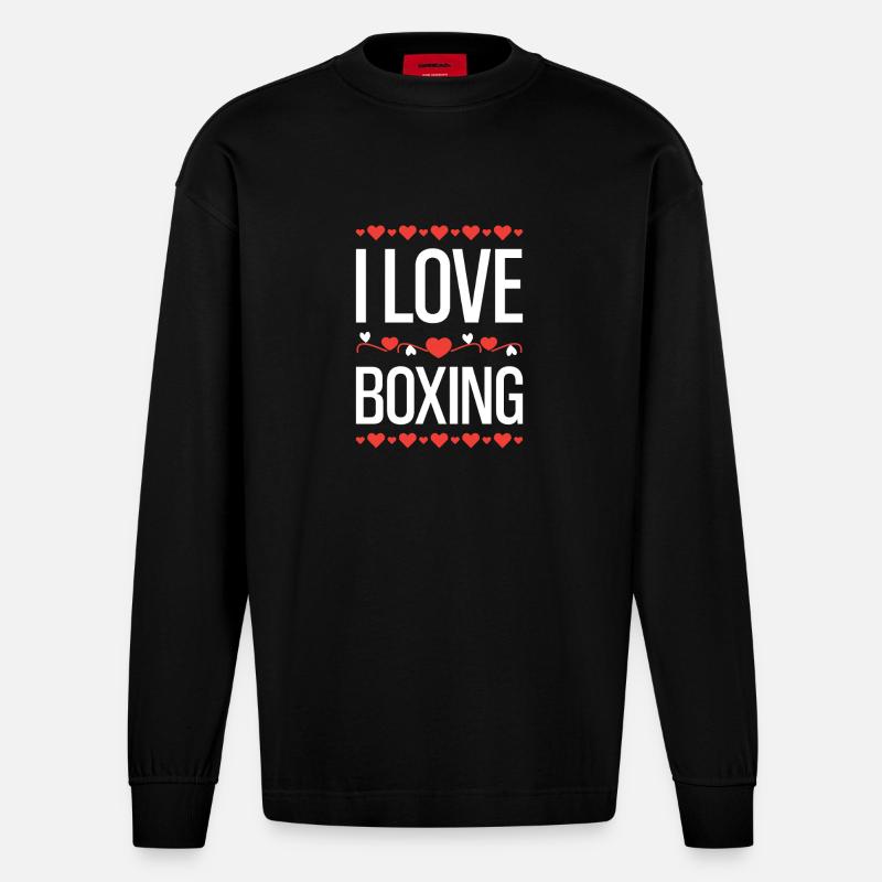 J’adore la boxe - Manches longues bio épais oversize fabriqué en UE - SOLID BLACK