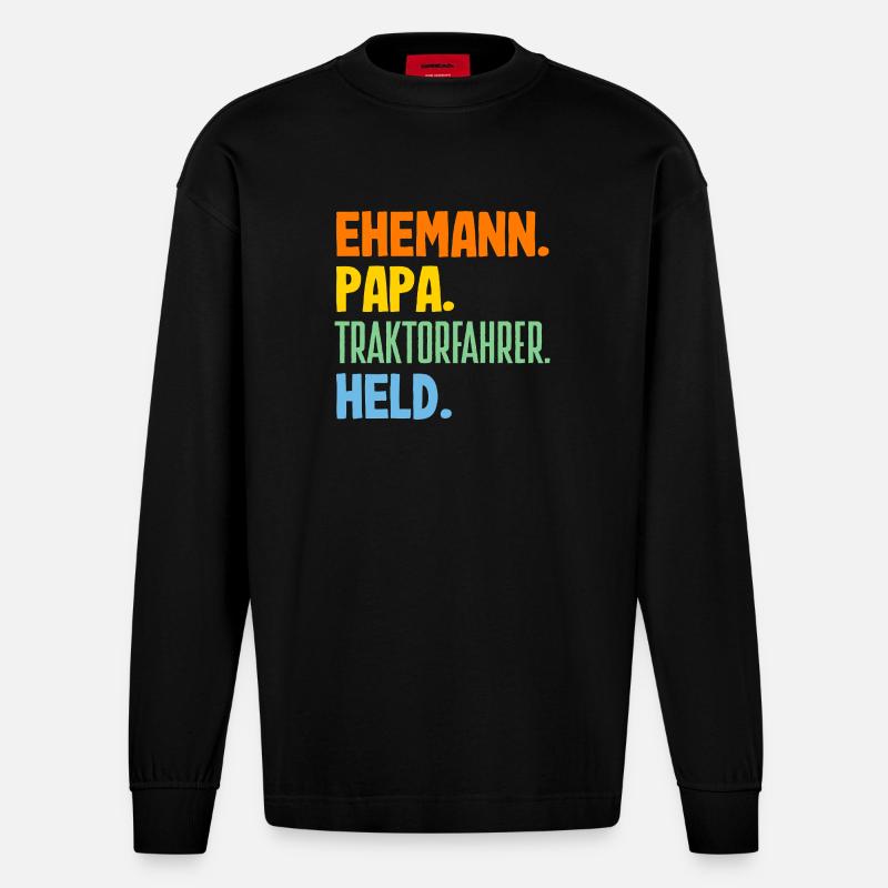 Ehemann Papa Traktorfahrer Held - Heavyweight Oversized Organic Langarmshirt Made in EU - SOLID BLACK