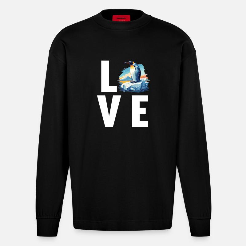 Pinguine Pinguin - Heavyweight Oversized Organic Langarmshirt Made in EU - SOLID BLACK