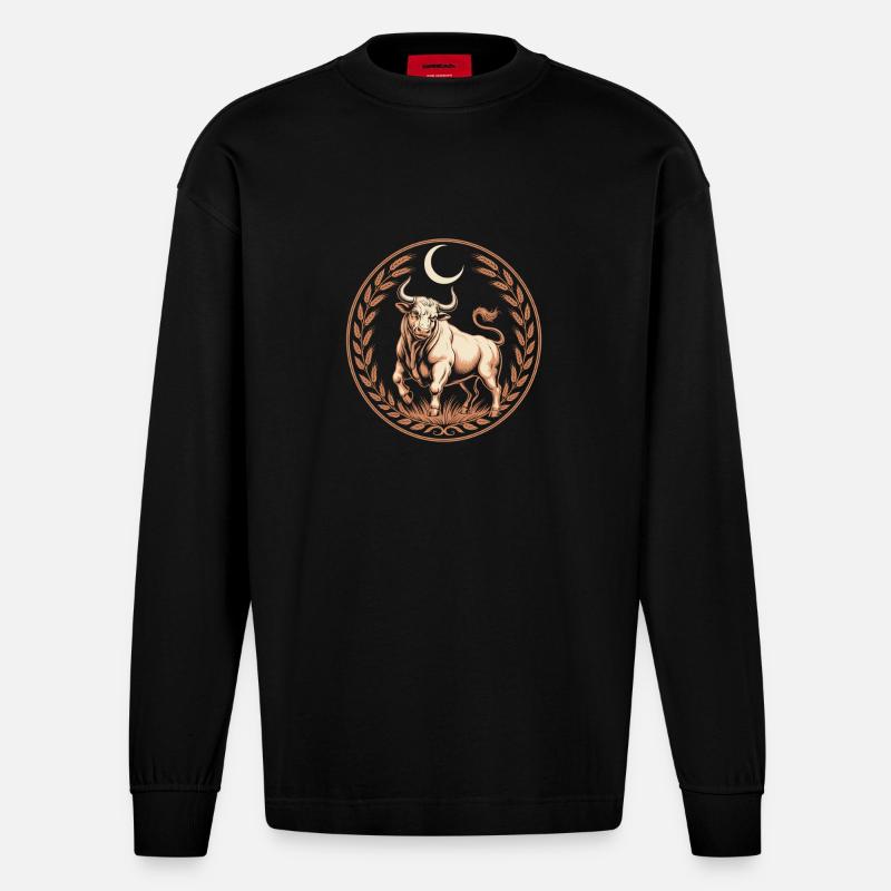 Stier Sternzeichen Mond Lorbeer Kräftiger Taurus - Heavyweight Oversized Organic Langarmshirt Made in EU - SOLID BLACK