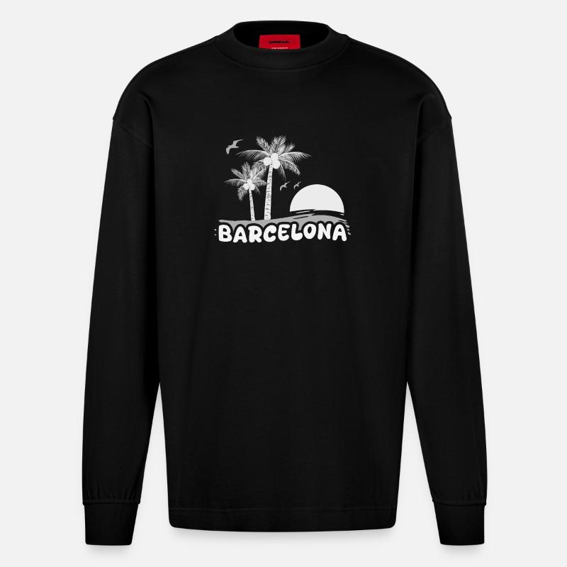 Barcelone comme plage - Manches longues bio épais oversize fabriqué en UE - SOLID BLACK