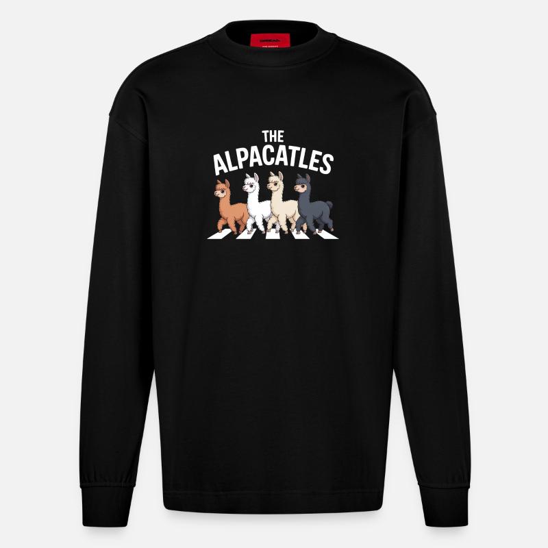 Alpacatles Lama Alpaka - Heavyweight Oversized Organic Langarmshirt Made in EU - SOLID BLACK
