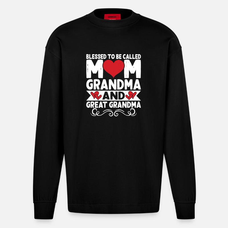 Oma Mama Geschenk Weihnachtsgeschenke Großmutter  - Heavyweight Oversized Organic Langarmshirt Made in EU - SOLID BLACK