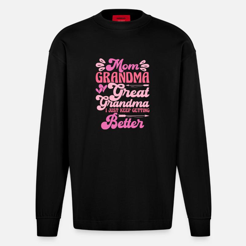 Oma Mama Geschenk Weihnachtsgeschenke Großmutter  - Heavyweight Oversized Organic Langarmshirt Made in EU - SOLID BLACK