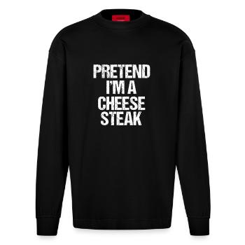 Pretend I’m a Cheesesteak Lazy Text Costume - Heavyweight Oversized Organic Longsleeve Shirt Made in EU - SOLID BLACK - Front