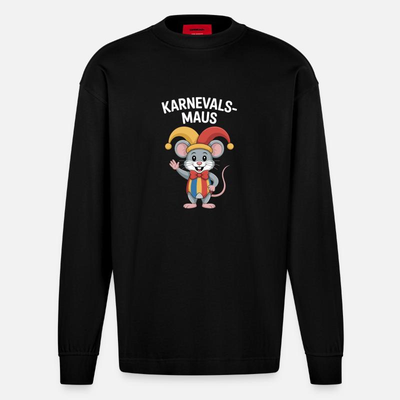 Karnevalsmaus Karneval Köln Kölner Karnevals Maus - Heavyweight Oversized Organic Langarmshirt Made in EU - SOLID BLACK