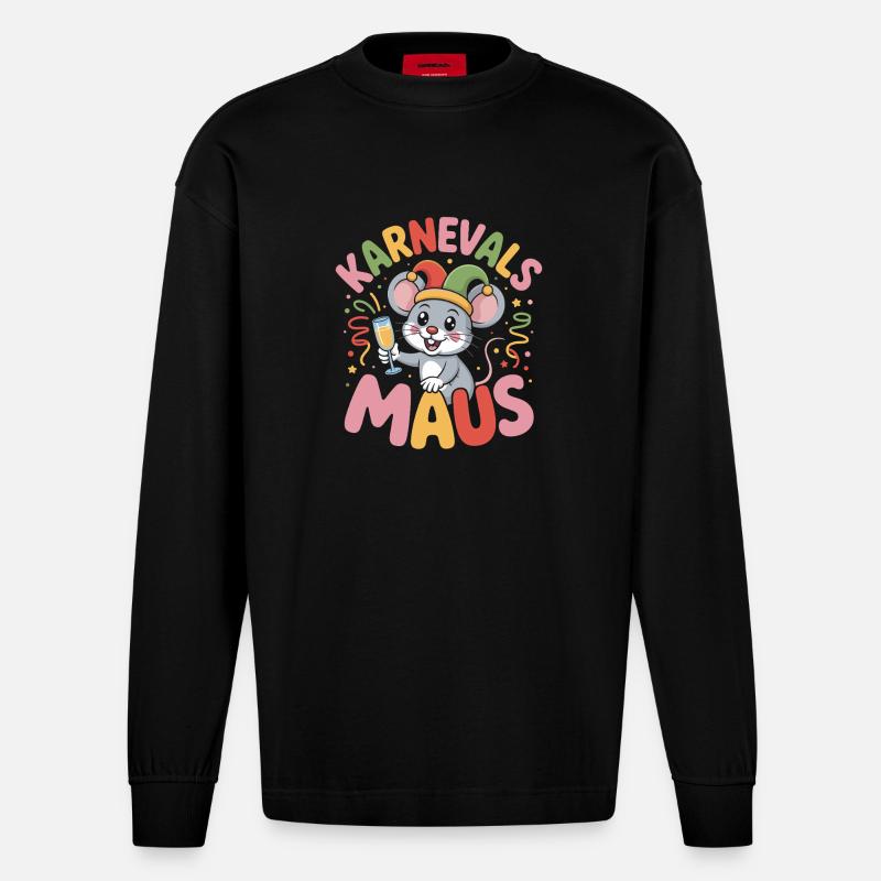 Karnevalsmaus Karneval Köln Kölner Karnevals Maus - Heavyweight Oversized Organic Langarmshirt Made in EU - SOLID BLACK