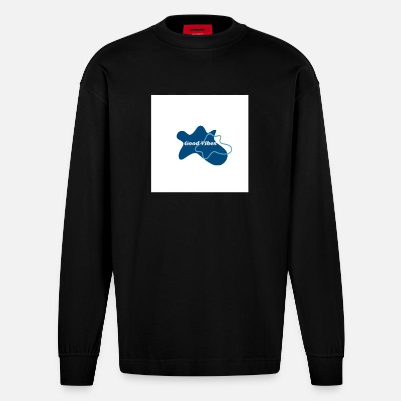Gute Vibes Blau Logo - Heavyweight Oversized Organic Langarmshirt Made in EU - SOLID BLACK