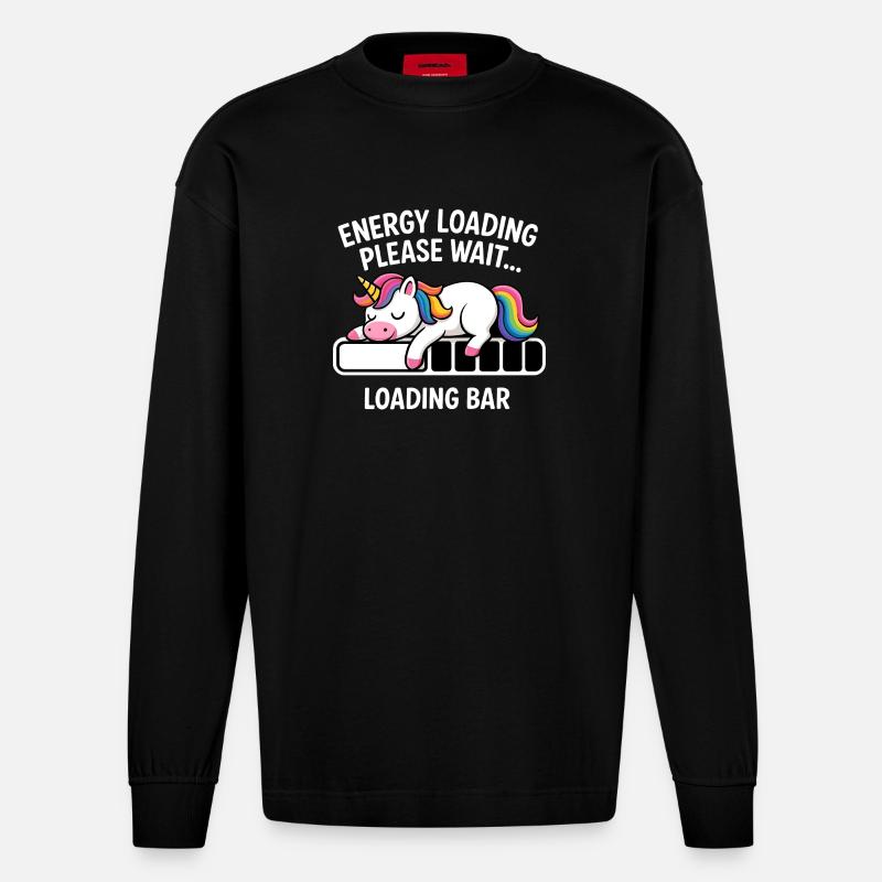 Einhorn Energie Loading Please Wait - Heavyweight Oversized Organic Langarmshirt Made in EU - SOLID BLACK