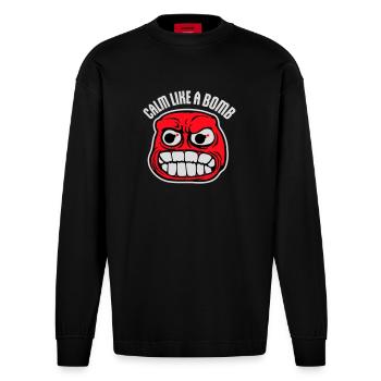 Calm Like Bomb Paradox Irony Humor Explosive Joke - Heavyweight Oversized Organic Longsleeve Shirt Made in EU - SOLID BLACK - Front