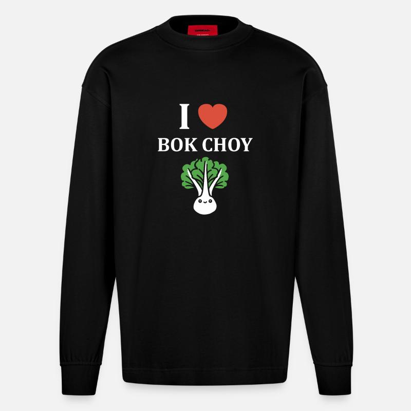 J'aime Bok Choy Tee Vert - Manches longues bio épais oversize fabriqué en UE - SOLID BLACK