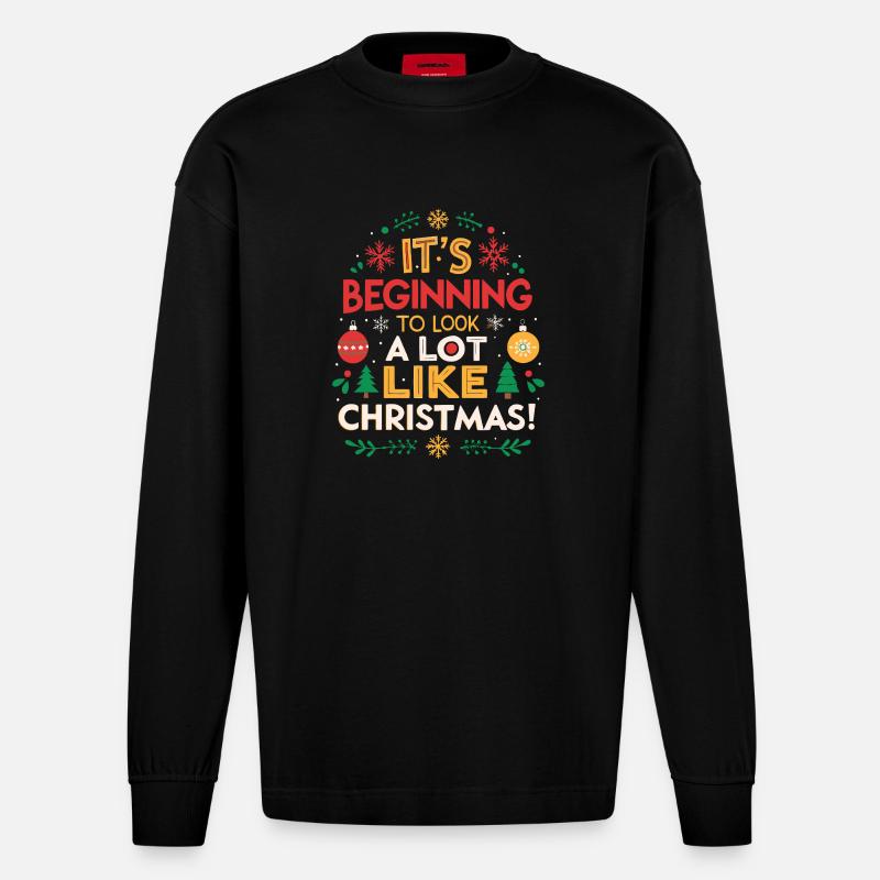 Ça commence à ressembler à Noël - Manches longues bio épais oversize fabriqué en UE - SOLID BLACK