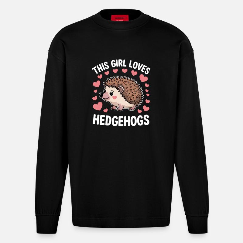 Igel Spruch Mädchen Lustiges Igel Geschenk - Heavyweight Oversized Organic Langarmshirt Made in EU - SOLID BLACK