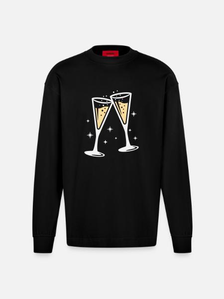 Sektglas Prosecco Sekt Alkohol Prost - Heavyweight Oversized Organic Longsleeve Shirt Made in EU - SOLID BLACK
