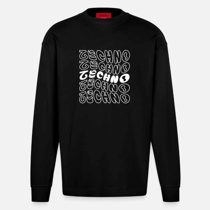 conception de logo géométrique ondulé techno - Manches longues bio épais oversize fabriqué en UE - SOLID BLACK