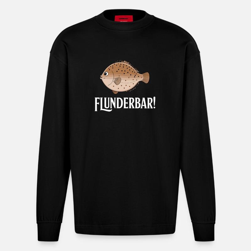 Flunderbar Lustiger Plattfisch Humor - Heavyweight Oversized Organic Langarmshirt Made in EU - SOLID BLACK