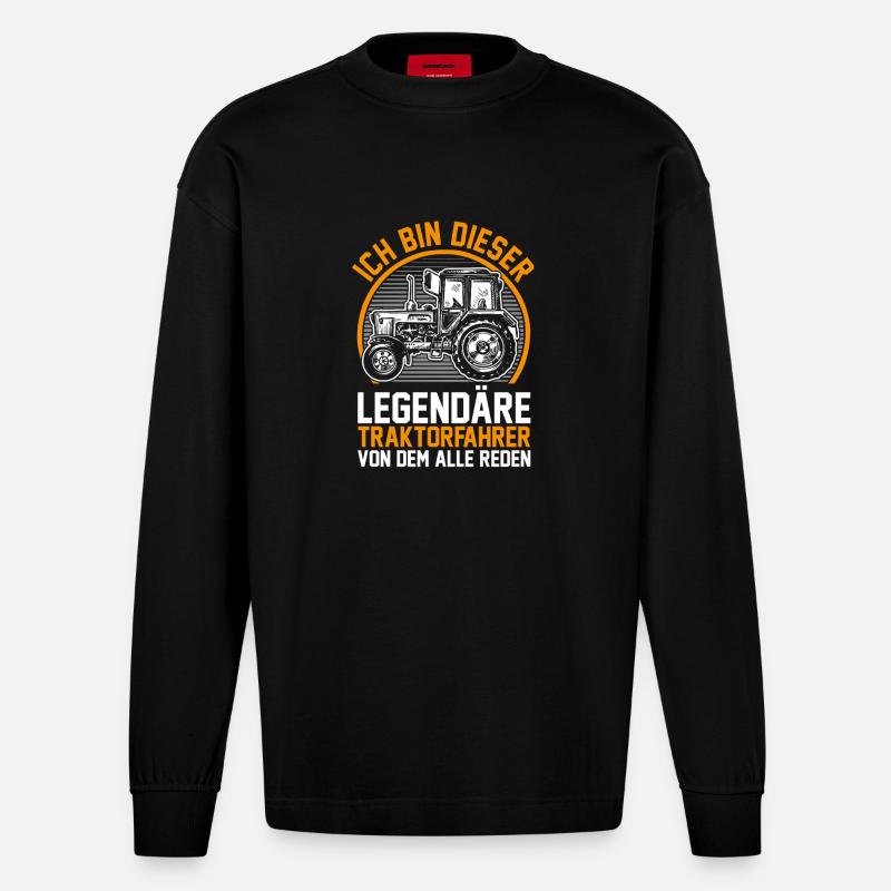 Landwirt Bauernhof Farmer Bauer Traktor - Heavyweight Oversized Organic Langarmshirt Made in EU - SOLID BLACK