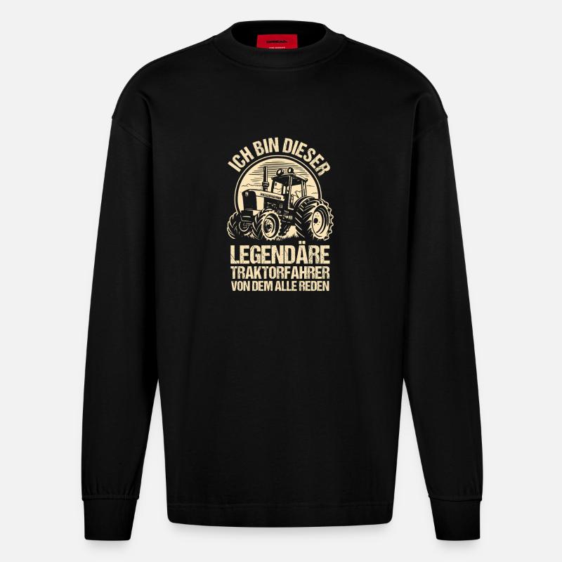 Landwirt Bauernhof Farmer Bauer Traktor - Heavyweight Oversized Organic Langarmshirt Made in EU - SOLID BLACK