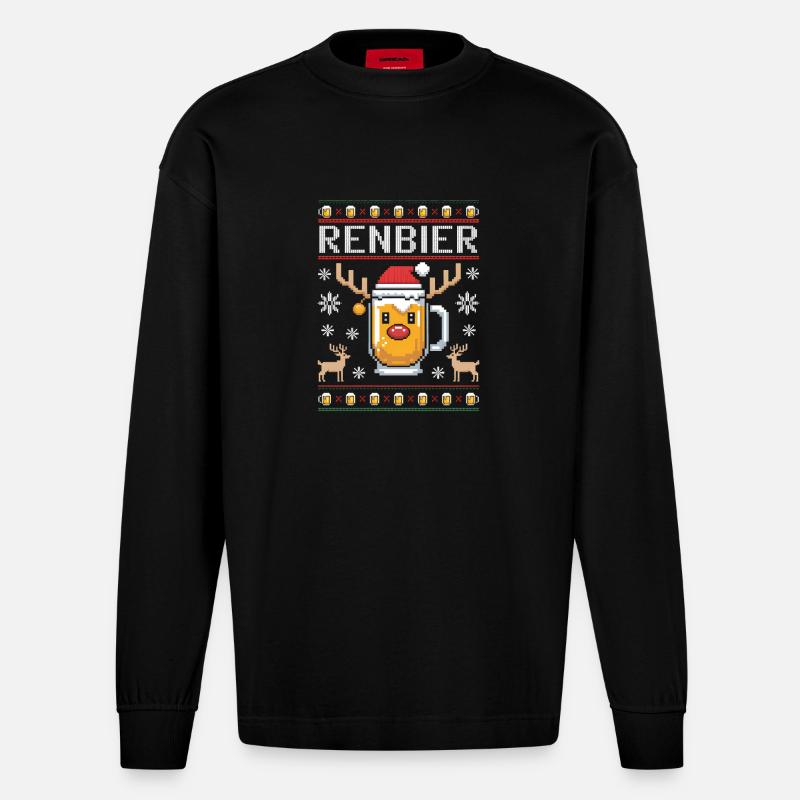 Chope à bière de Noël Renbier - Manches longues bio épais oversize fabriqué en UE - SOLID BLACK