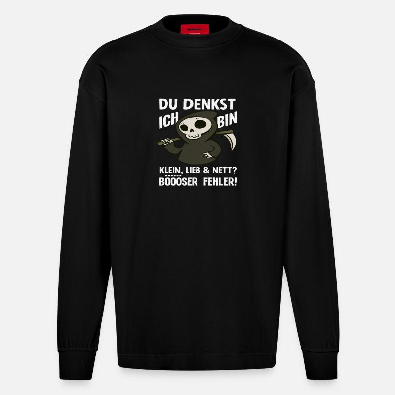 Böser Fehler Kleine Sensenmann - Heavyweight Oversized Organic Langarmshirt Made in EU - SOLID BLACK