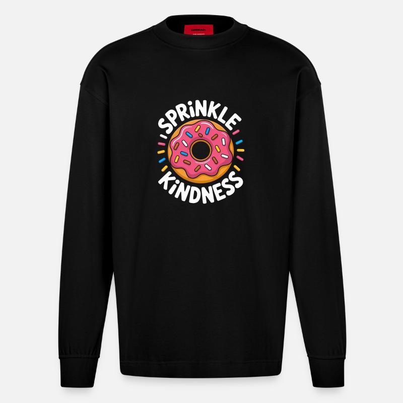 Sprinkle Kindness Herzlichkeit Donut Liebe - Heavyweight Oversized Organic Langarmshirt Made in EU - SOLID BLACK
