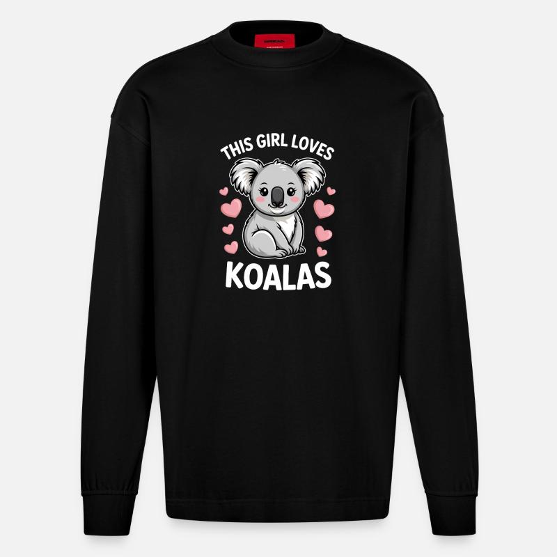 Koala Spruch Mädchen Lustiges Koala Geschenk - Heavyweight Oversized Organic Langarmshirt Made in EU - SOLID BLACK