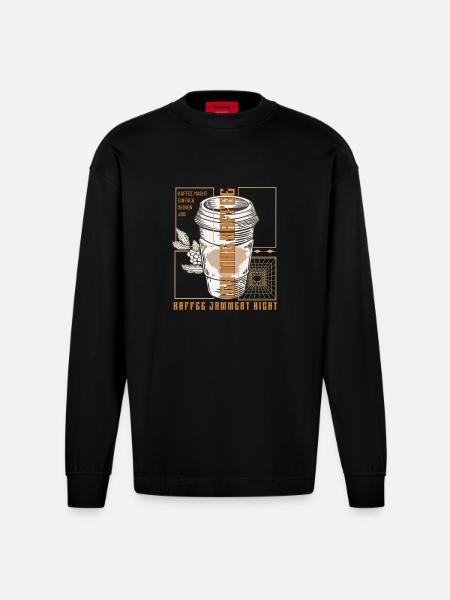 Coffee just does its job retro - Heavyweight Oversized Organic Longsleeve Shirt Made in EU - SOLID BLACK