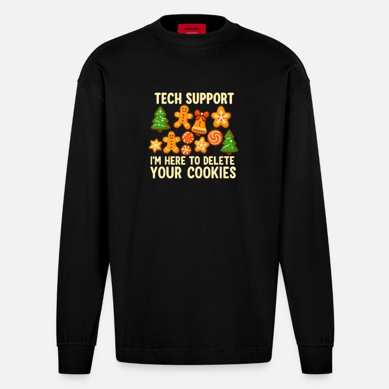 Support technique Cookie Noël Mème - Manches longues bio épais oversize fabriqué en UE - SOLID BLACK