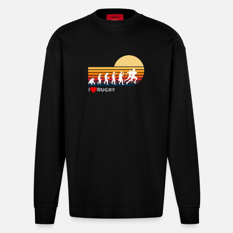 Rugby Retro Evolution Sunset - Heavyweight Oversized Organic Longsleeve Shirt Made in EU - SOLID BLACK