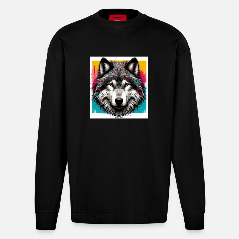 Wolf - Heavyweight Oversized Organic Langarmshirt Made in EU - SOLID BLACK