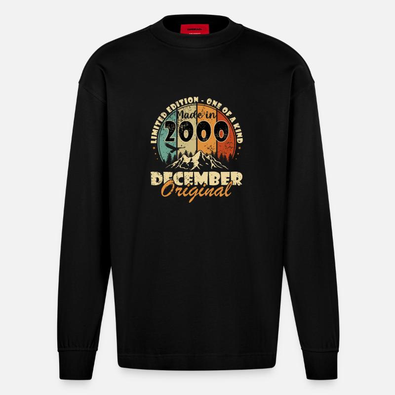 Dezember 2000 Jubiläum 2000 Dezember - Heavyweight Oversized Organic Langarmshirt Made in EU - SOLID BLACK