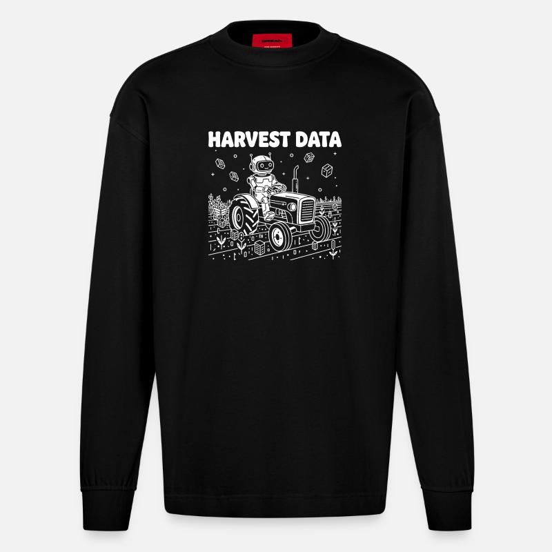 Harvest Data robot on tractor - Heavyweight Oversized Organic Longsleeve Shirt Made in EU - SOLID BLACK