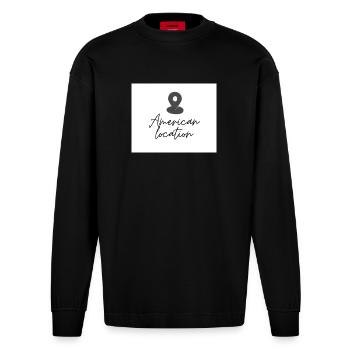 American Location Pin - Heavyweight Oversized Organic Longsleeve Shirt Made in EU - SOLID BLACK - Front