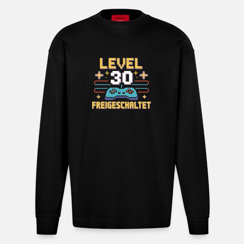 Level 30 Freigeschaltet Controller - Heavyweight Oversized Organic Langarmshirt Made in EU - SOLID BLACK
